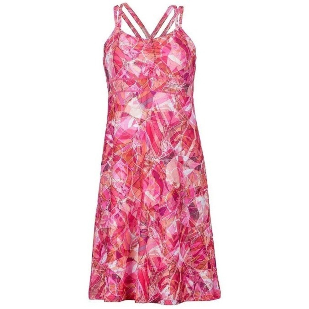 Marmot Women's Pink Geometric Print Cross Back Taryn Athletic Sun Dress Size M